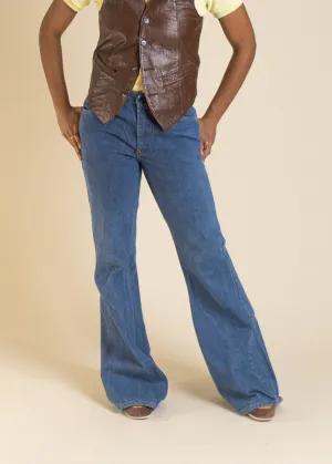 1970s Levi's Orange Tab Dark Wash Flare Jeans Size Women's 28 Men's 31
