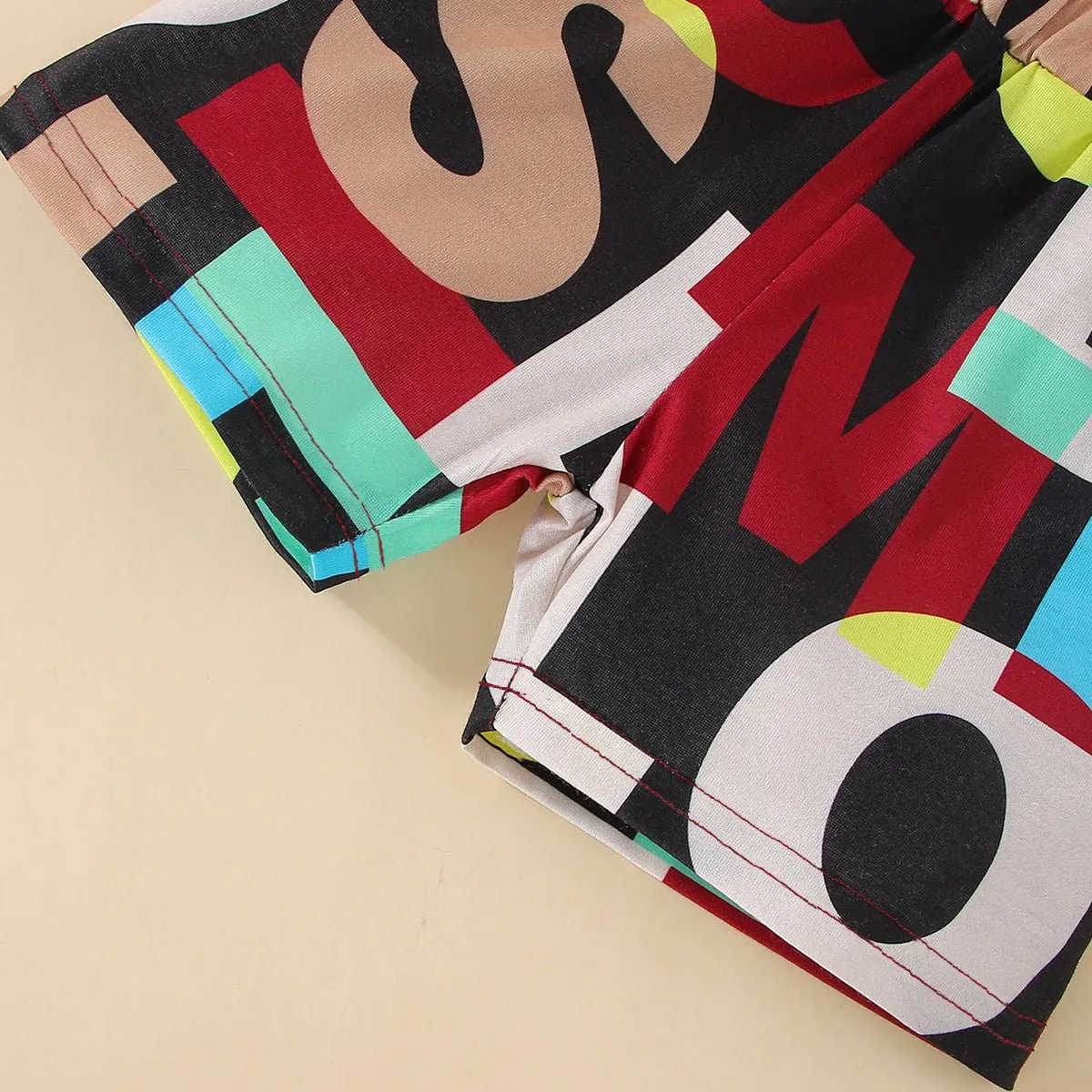 2pcs Baby Boy 95% Cotton Short-sleeve Letter Print Black Splicing T-shirt and Shorts Set