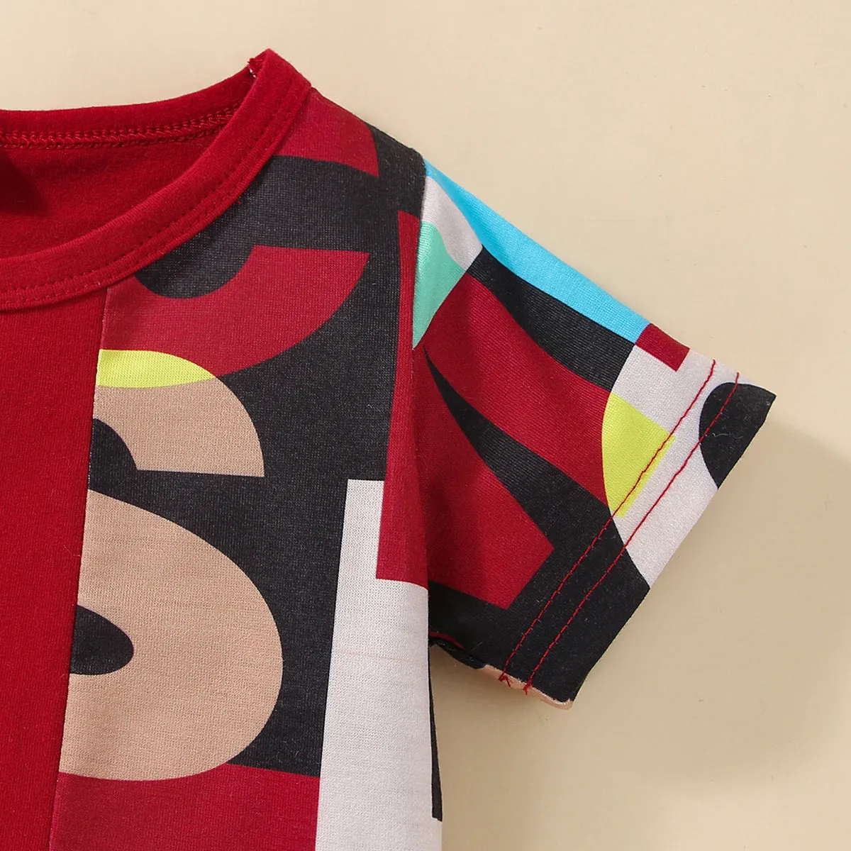 2pcs Baby Boy 95% Cotton Short-sleeve Letter Print Black Splicing T-shirt and Shorts Set
