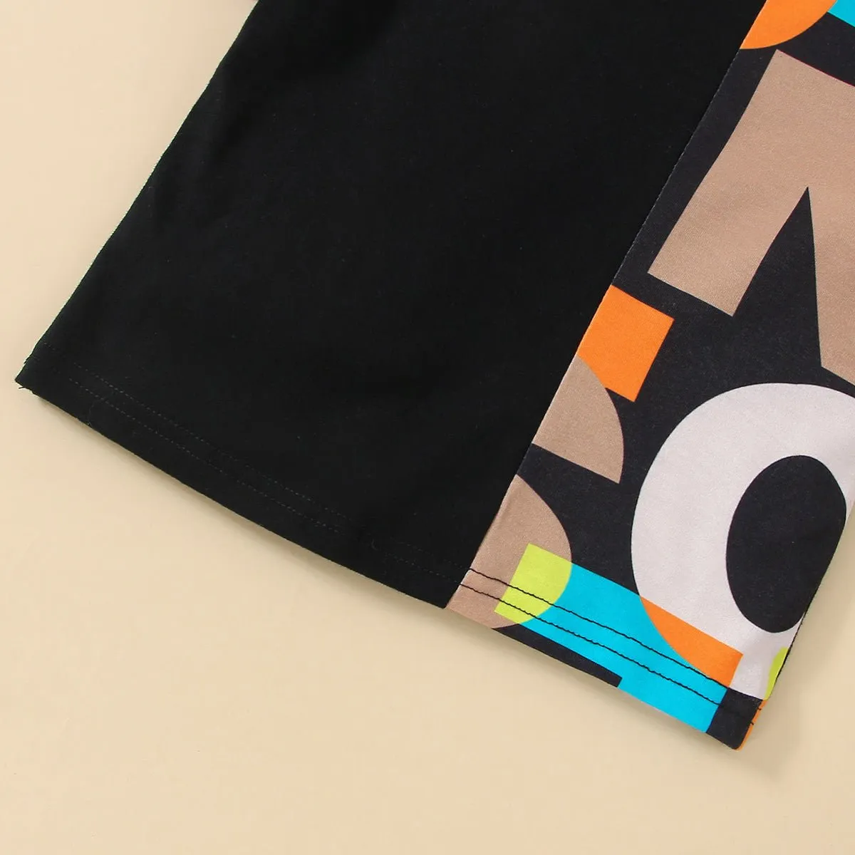 2pcs Baby Boy 95% Cotton Short-sleeve Letter Print Black Splicing T-shirt and Shorts Set