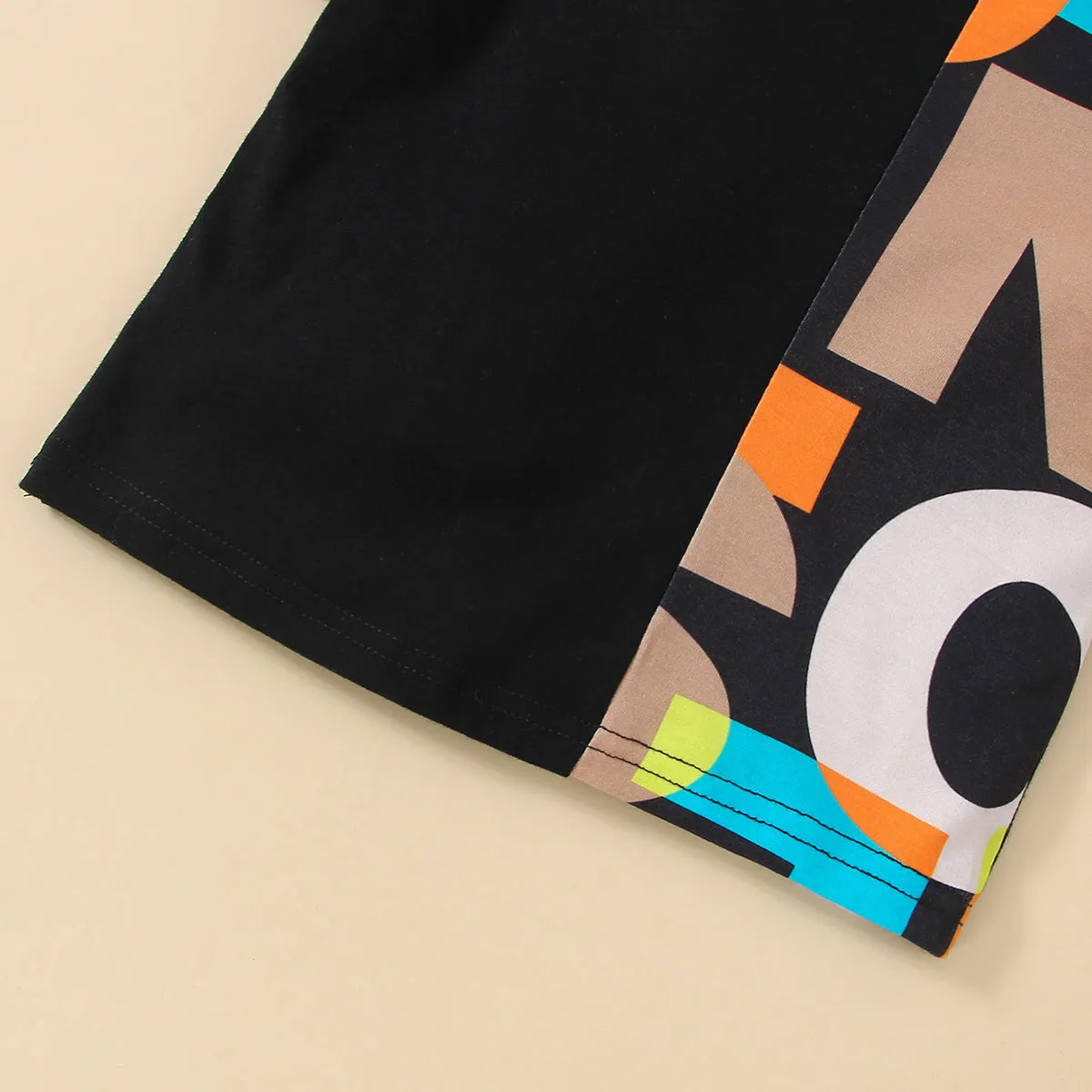 2pcs Baby Boy 95% Cotton Short-sleeve Letter Print Black Splicing T-shirt and Shorts Set