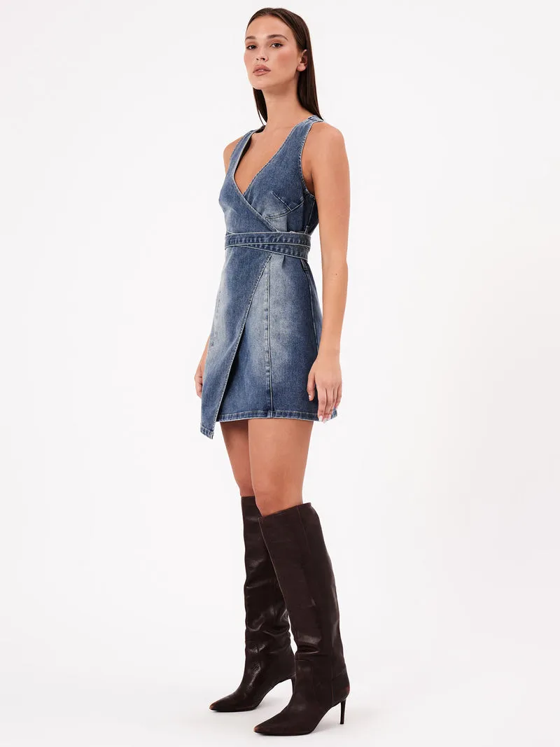Abrand - City Wrap Dress in Dalia in Mid Vintage Indigo