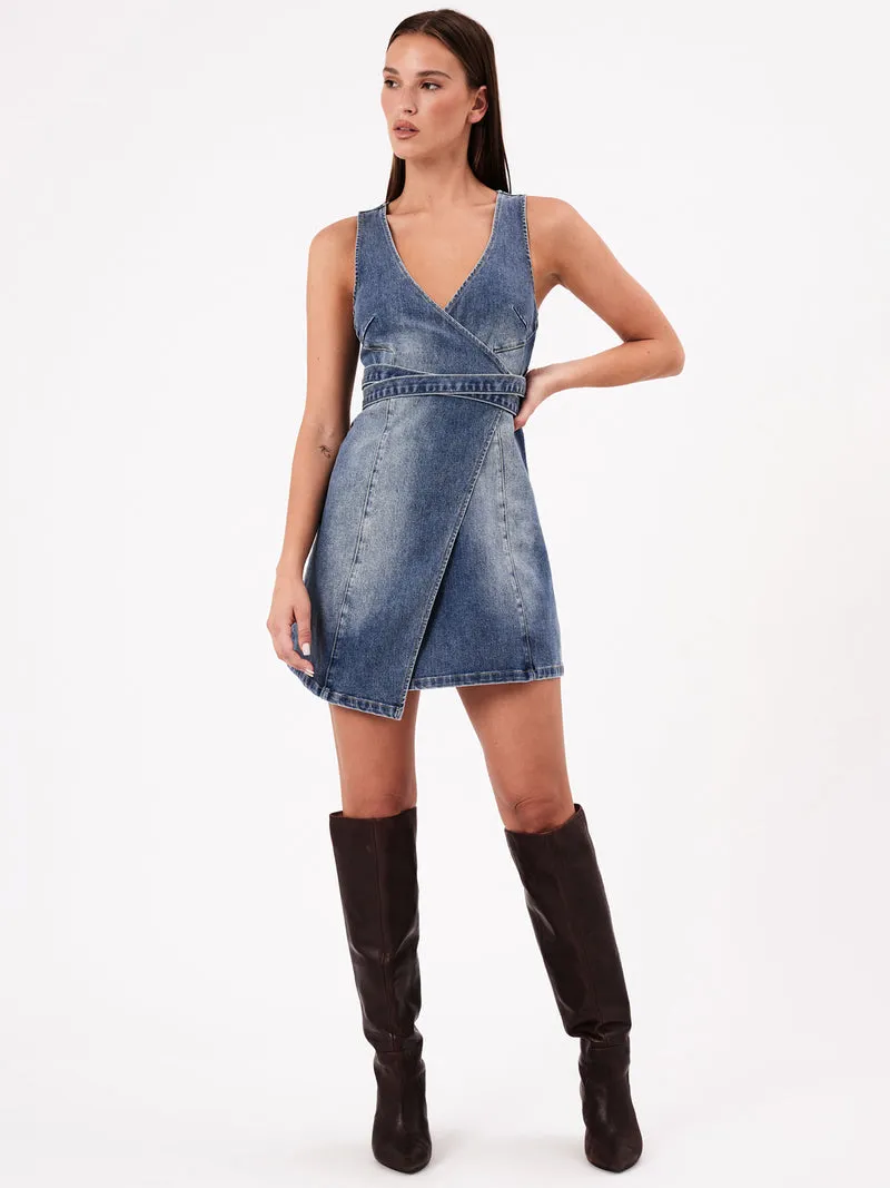 Abrand - City Wrap Dress in Dalia in Mid Vintage Indigo