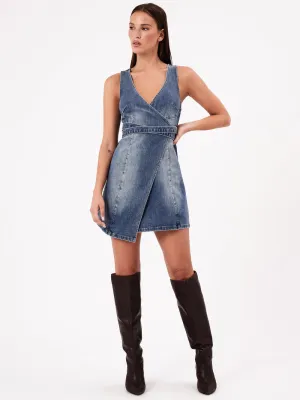 Abrand - City Wrap Dress in Dalia in Mid Vintage Indigo