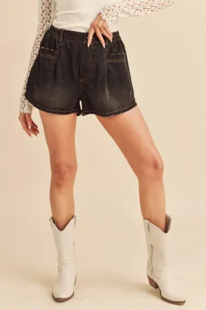 Aemi   Co Frayed Hem Elastic Denim Shorts