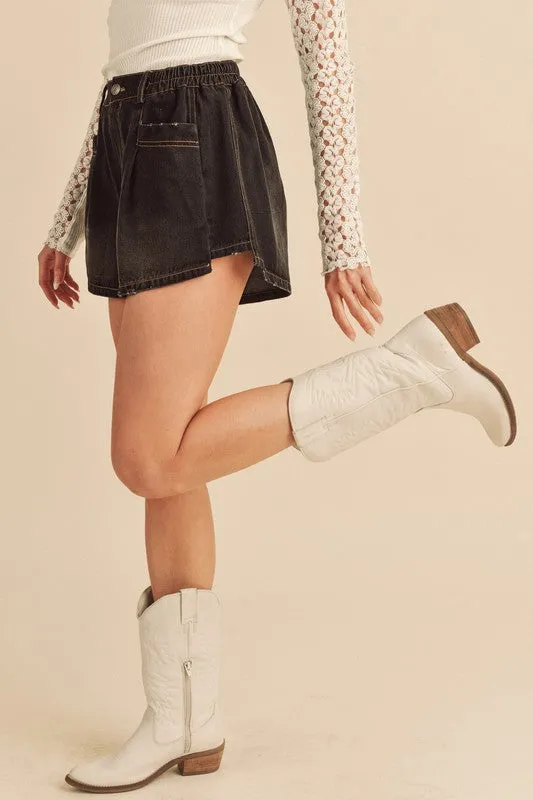 Aemi   Co Frayed Hem Elastic Denim Shorts