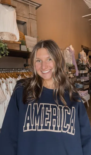 America Glitter Sweatshirt Navy