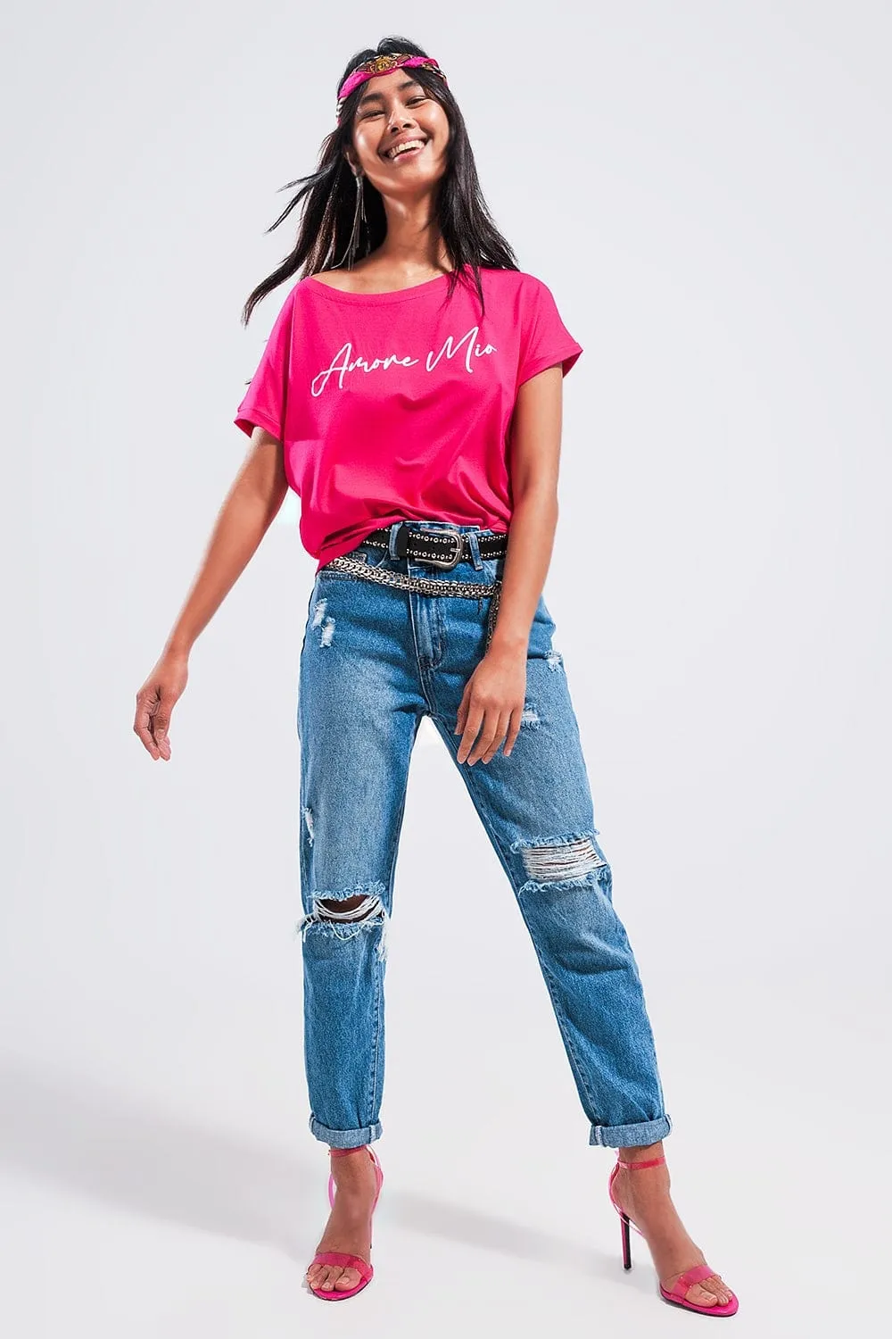 Amore Mio Slogan Tee In Fuchsia