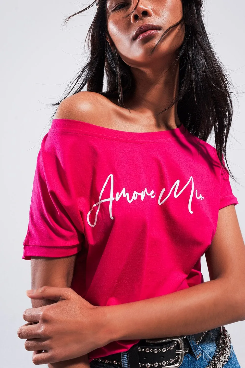 Amore Mio Slogan Tee In Fuchsia