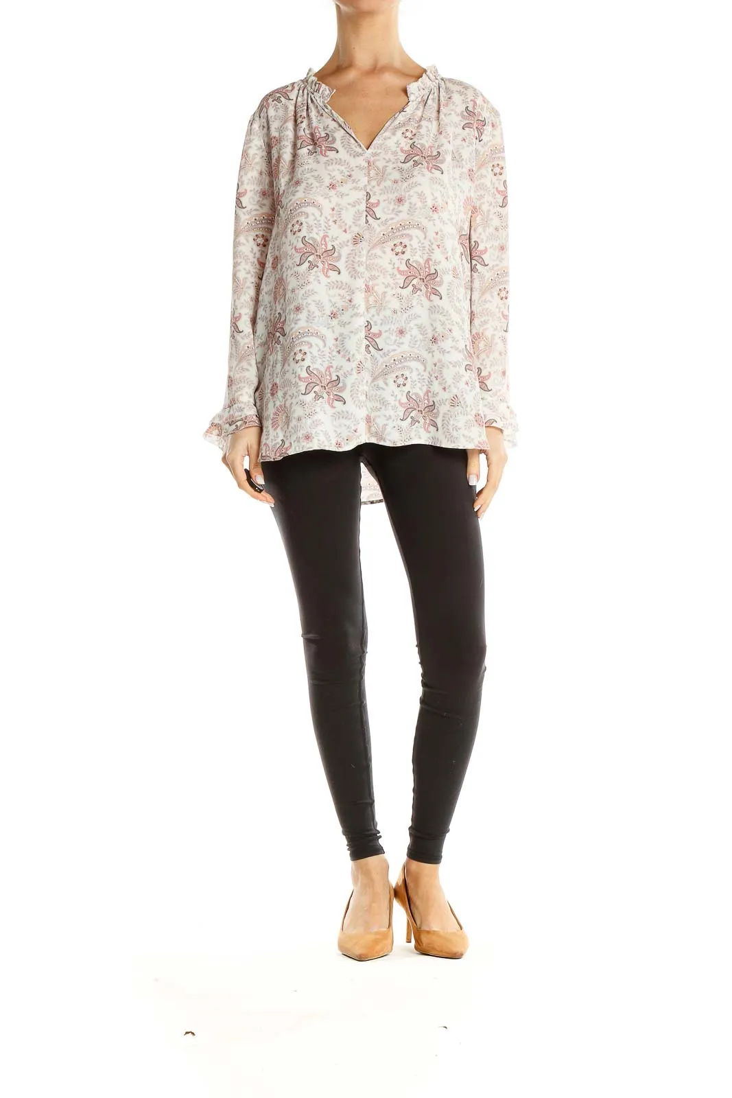 Beige Pink Paisley Classic Blouse