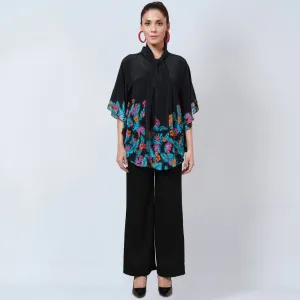 Black and Orange Floral Bow-Tie Top
