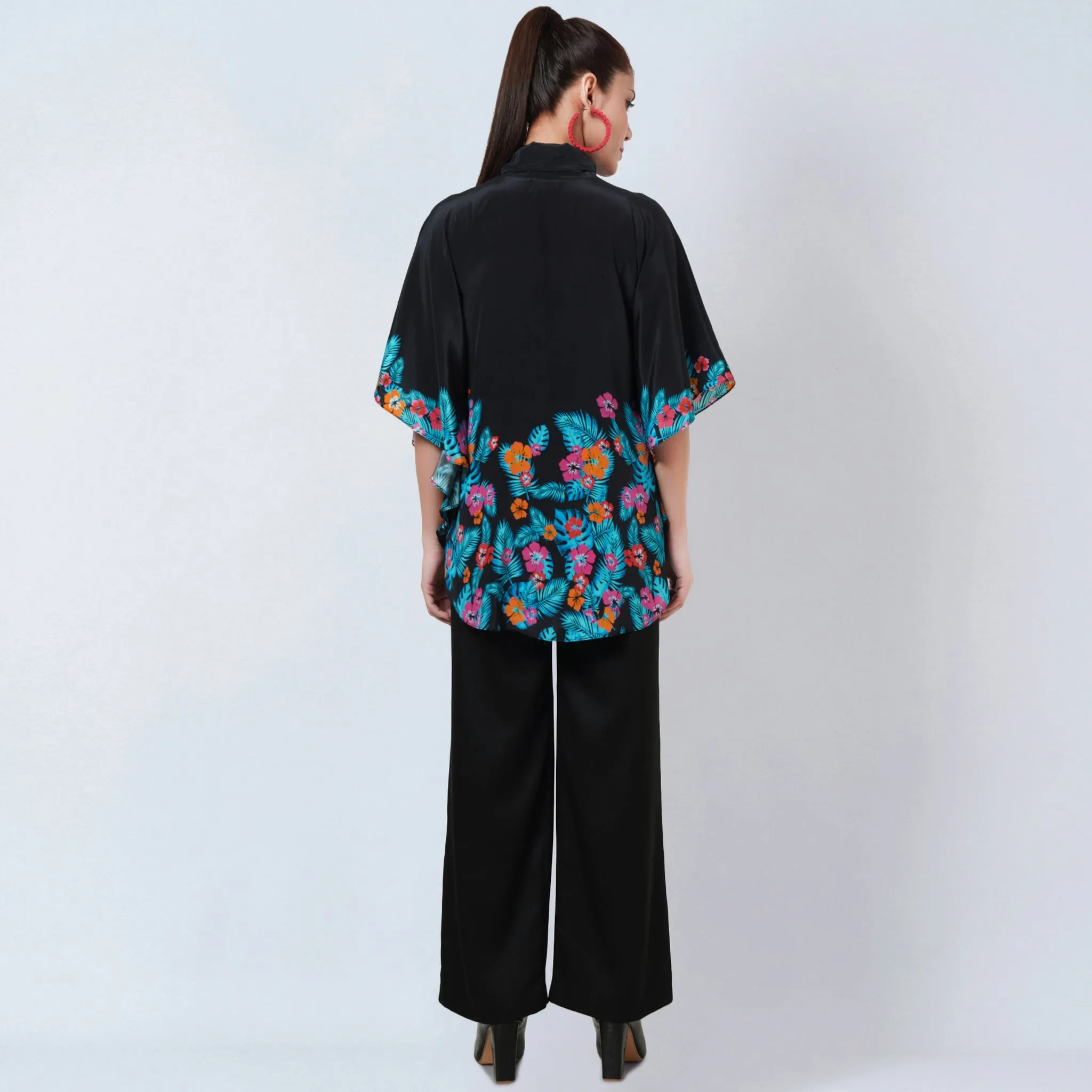 Black and Orange Floral Bow-Tie Top
