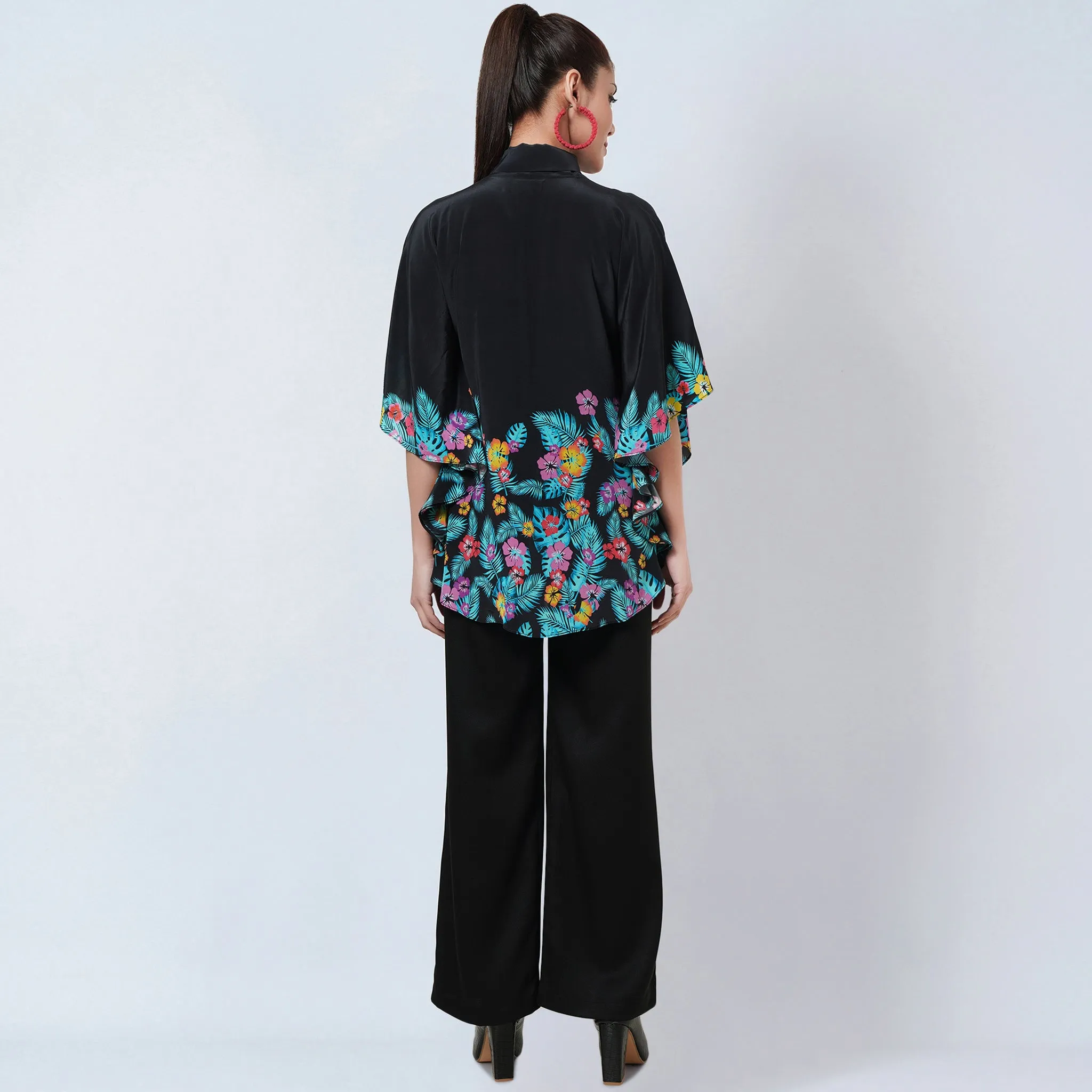 Black and Yellow Floral Bow-Tie Top