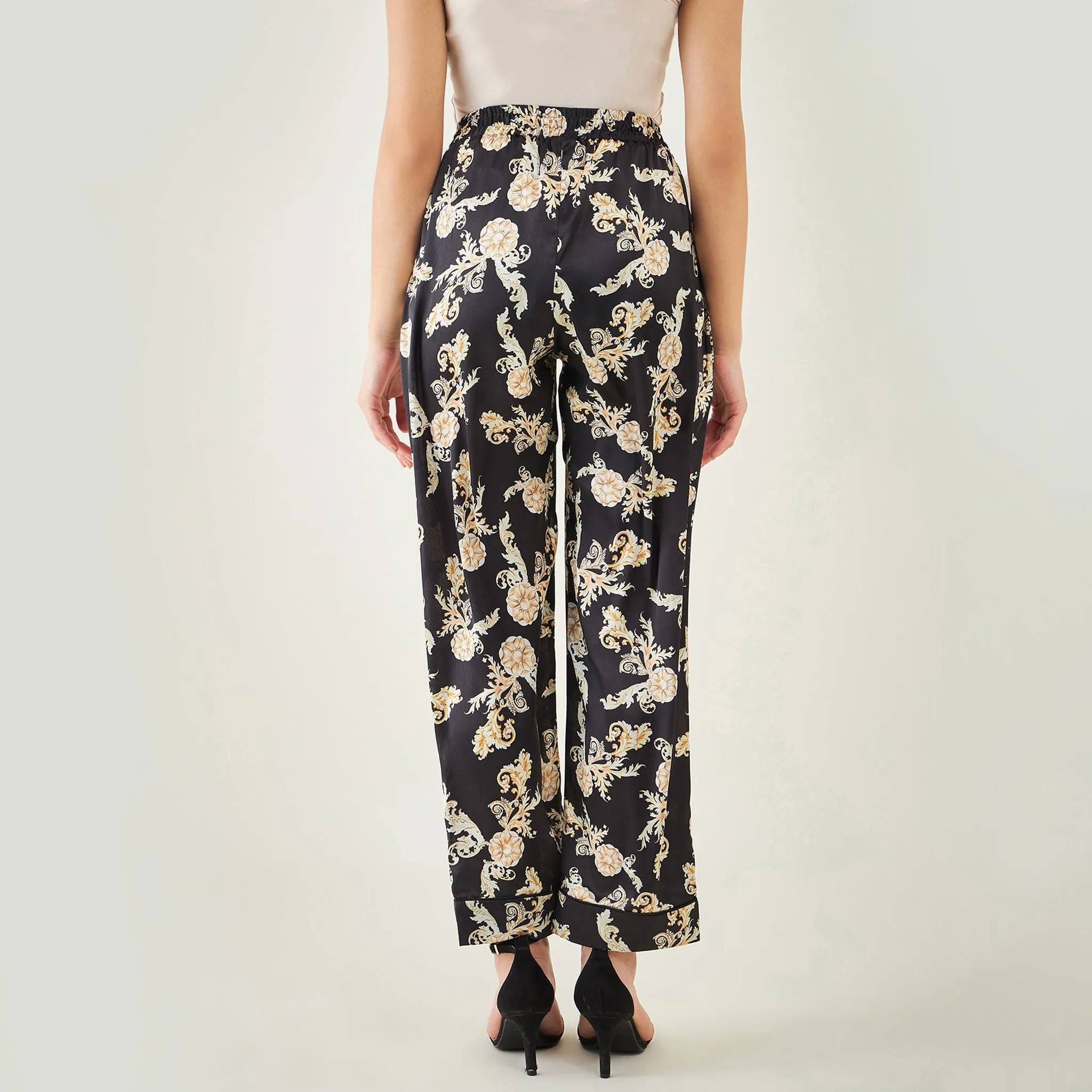 Black Baroque Print Pants