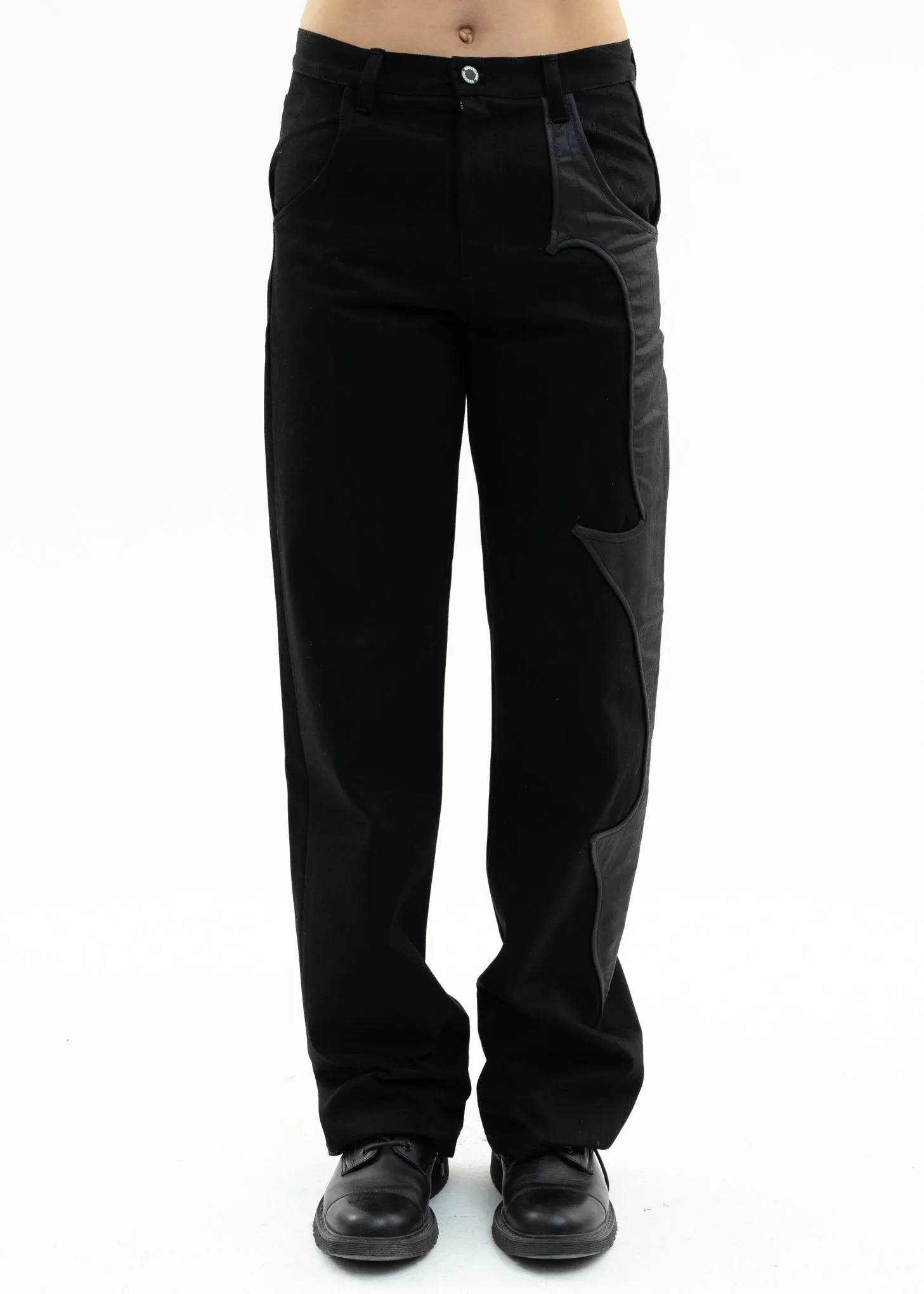 Black Denim Pants With Contrast Detail