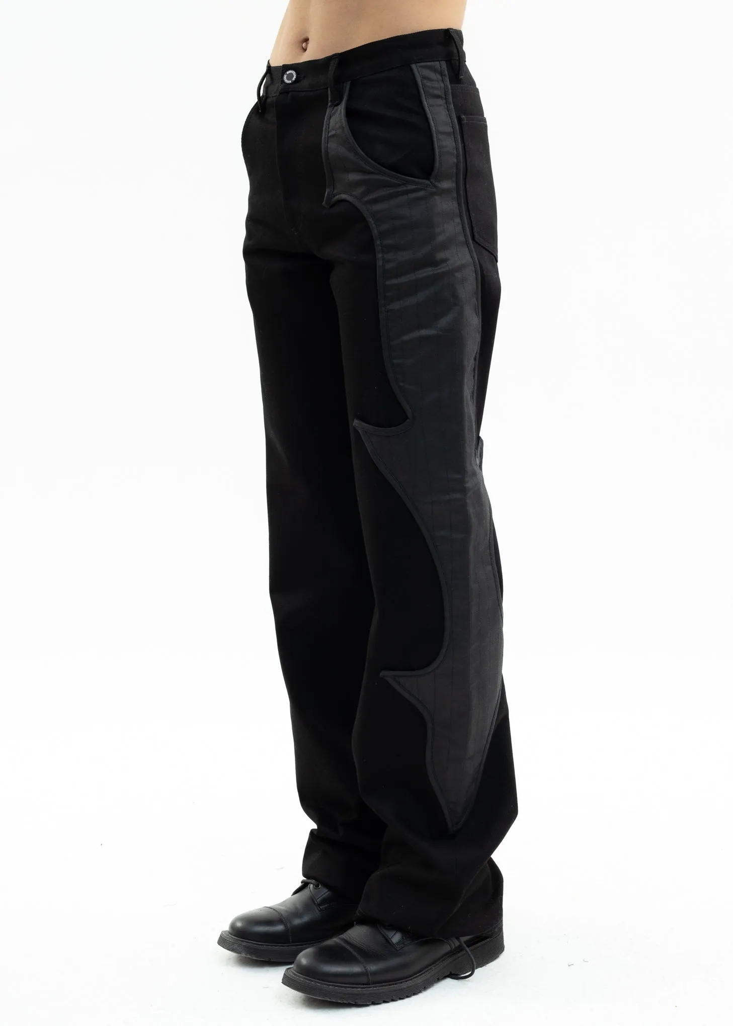 Black Denim Pants With Contrast Detail