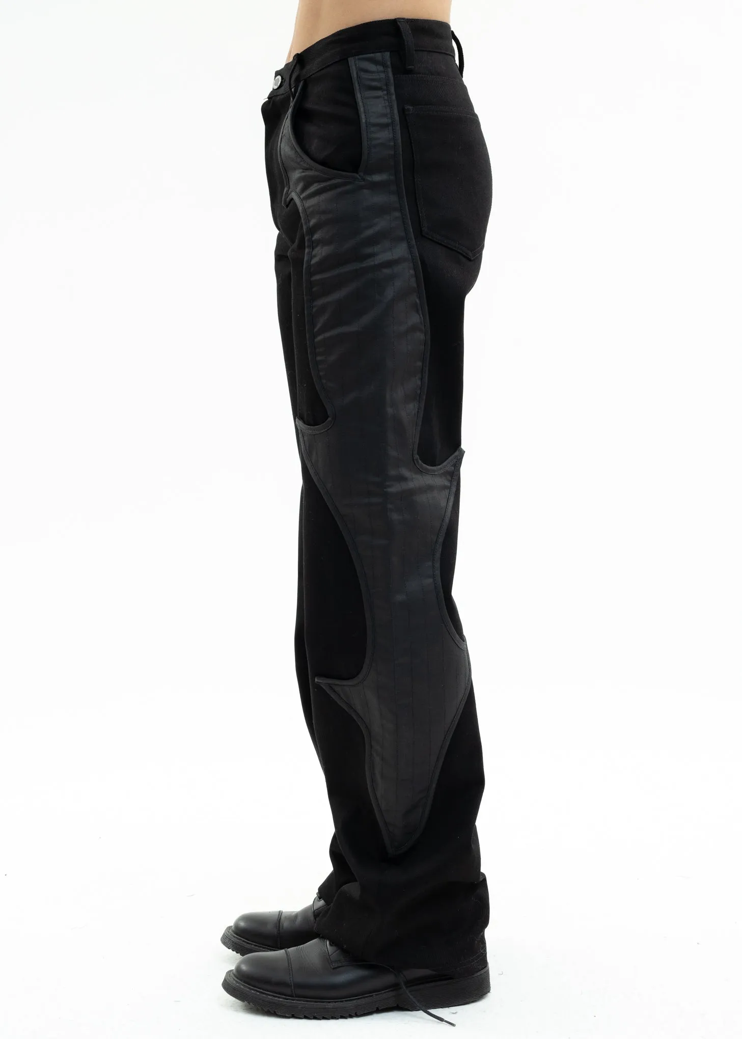 Black Denim Pants With Contrast Detail