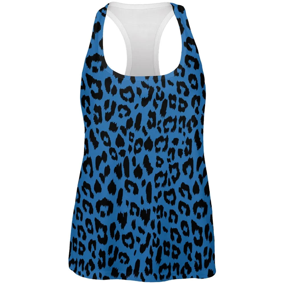Blue Cheetah Print All Over Womens Work Out Tank Top
