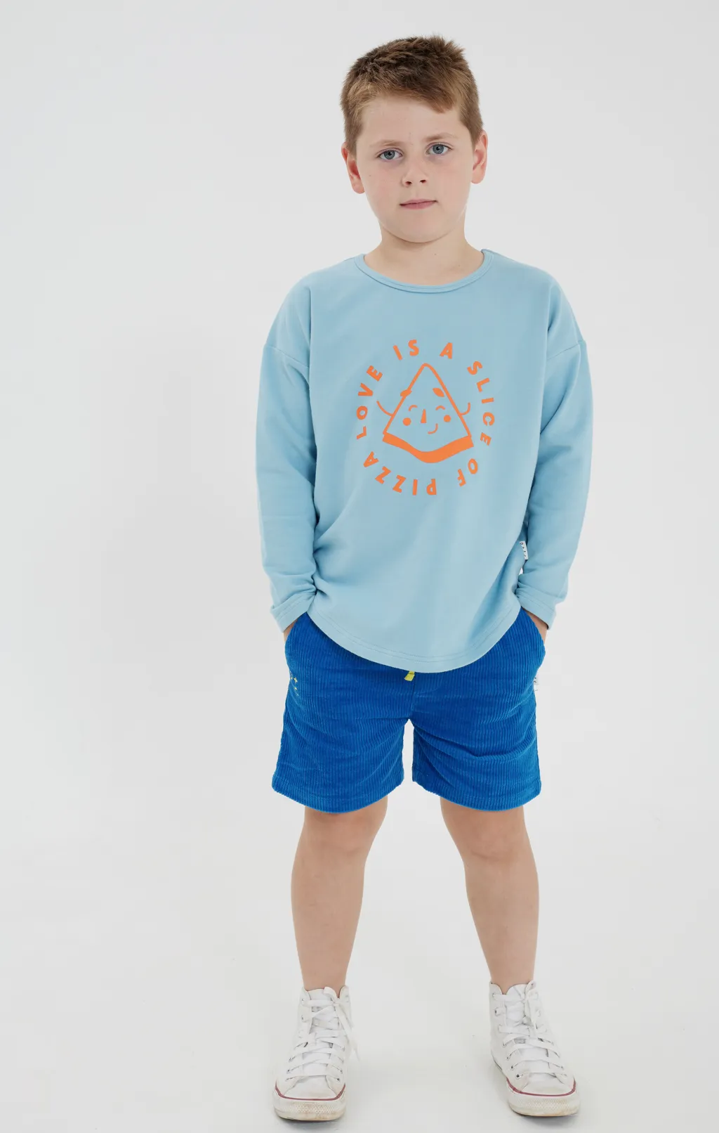 Blue Pizza Slice Relaxed Fit Long Sleeve Top
