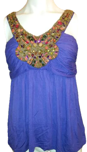 Boston Proper 2002's Purple Tank Top with Bead Embellishments Size S SKU 000170