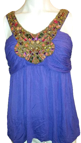 Boston Proper 2002's Purple Tank Top with Bead Embellishments Size S SKU 000170