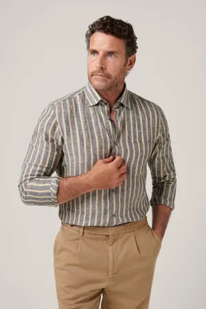 Bronte Italian Stripe Linen Shirt - Burnt Cigar