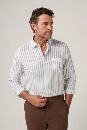 Bronte Italian Stripe Linen Shirt - Olive