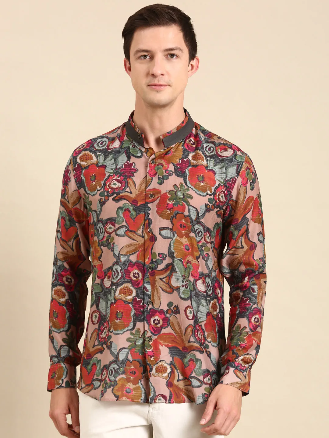 Brown Grey Beige Muslin Shirt - MM0839
