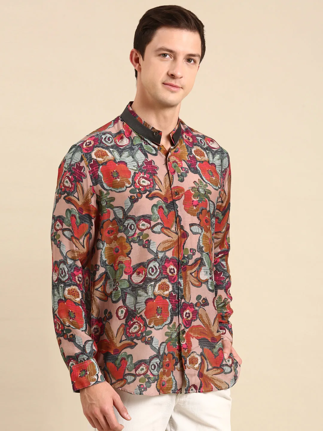 Brown Grey Beige Muslin Shirt - MM0839