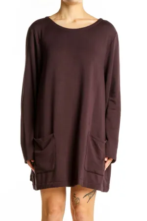 Brown Relaxed Fit Long Sleeve Tunic Top