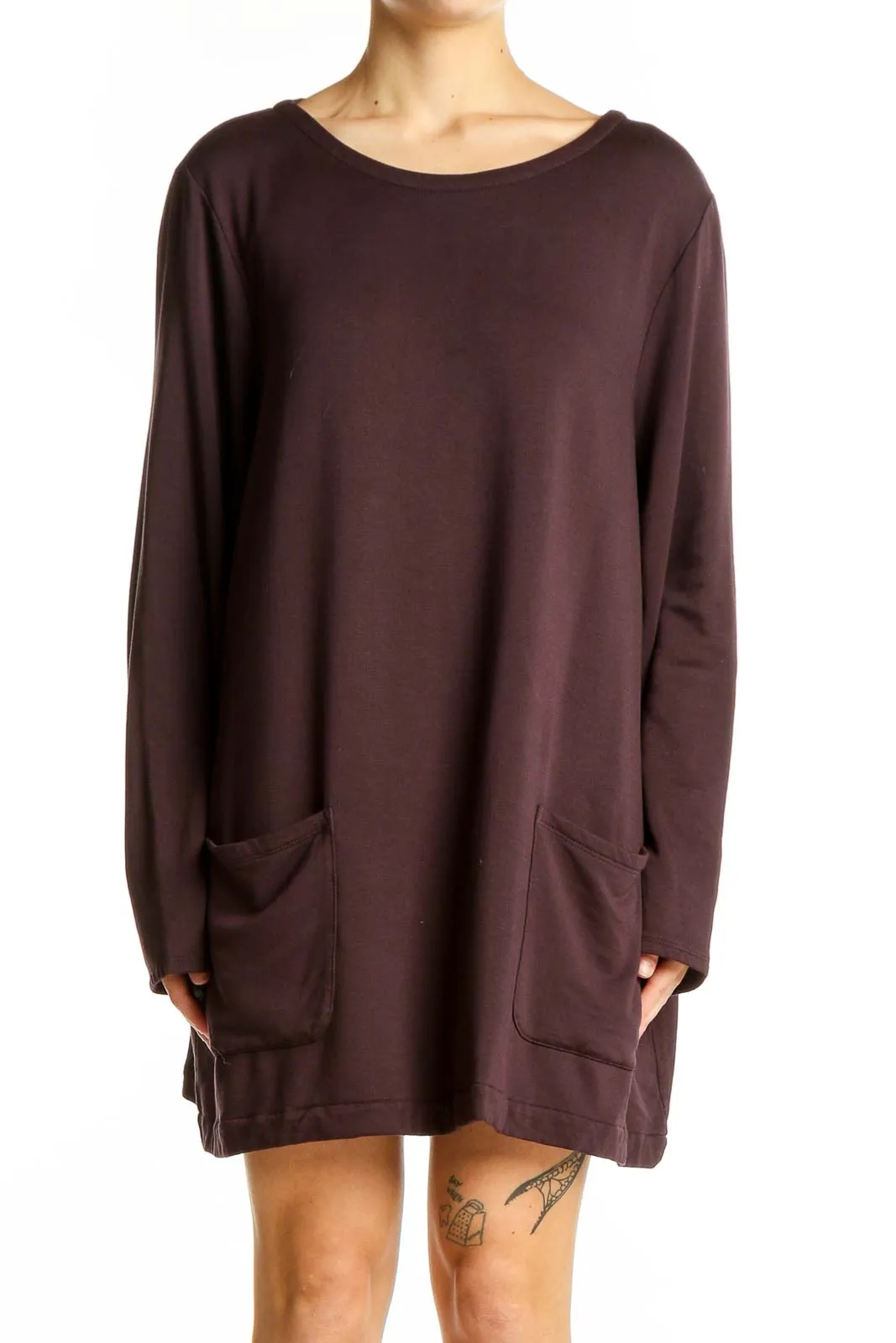 Brown Relaxed Fit Long Sleeve Tunic Top