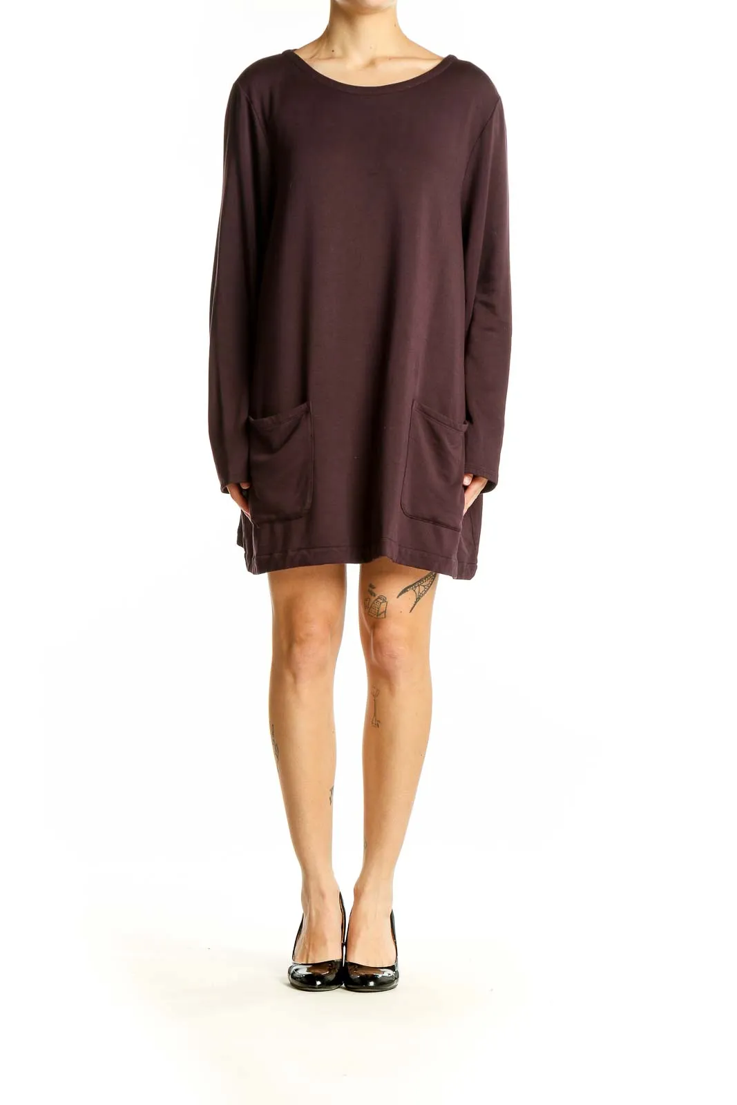 Brown Relaxed Fit Long Sleeve Tunic Top