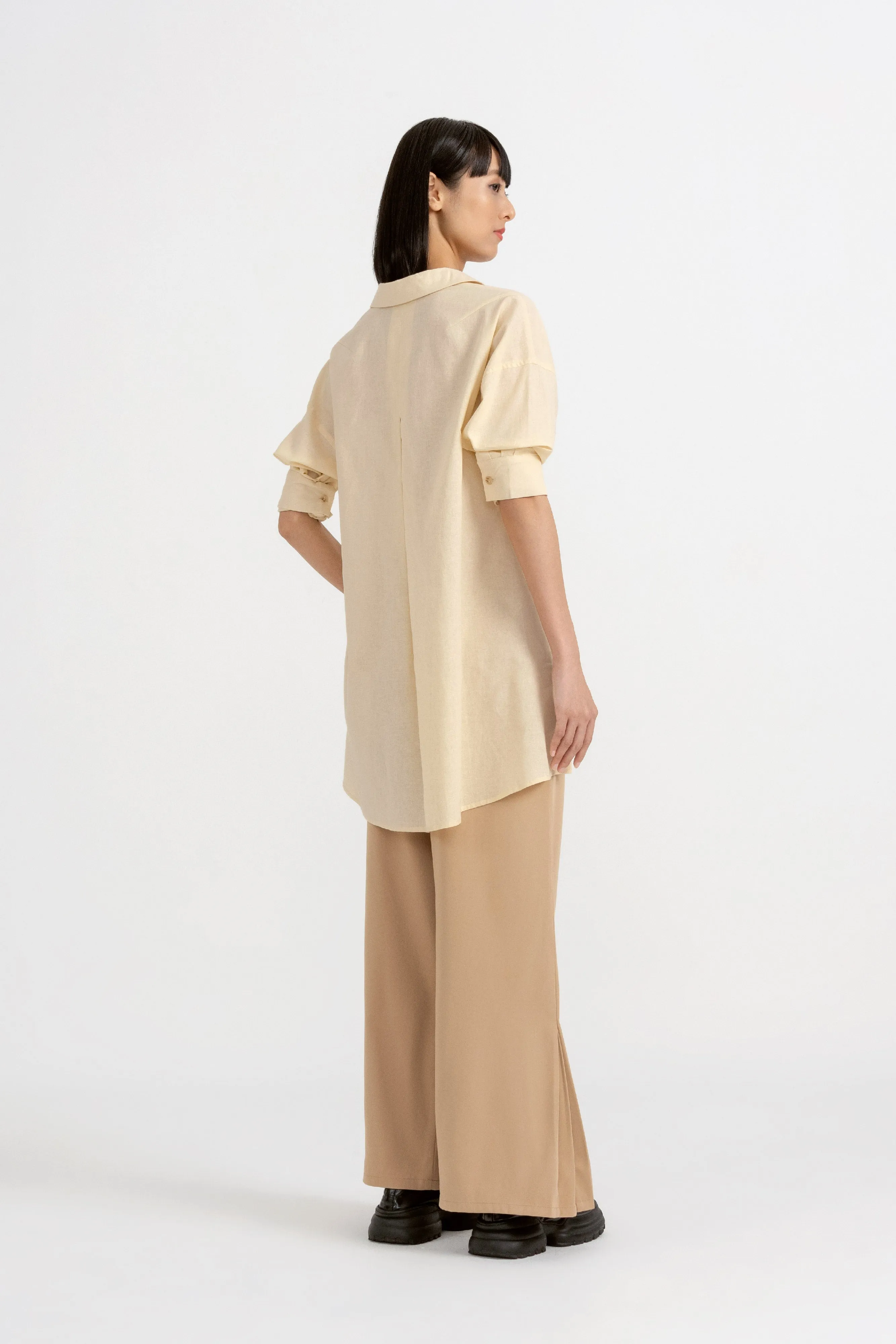 Byron Relaxed Linen Blend Shirt in Ivory Beige