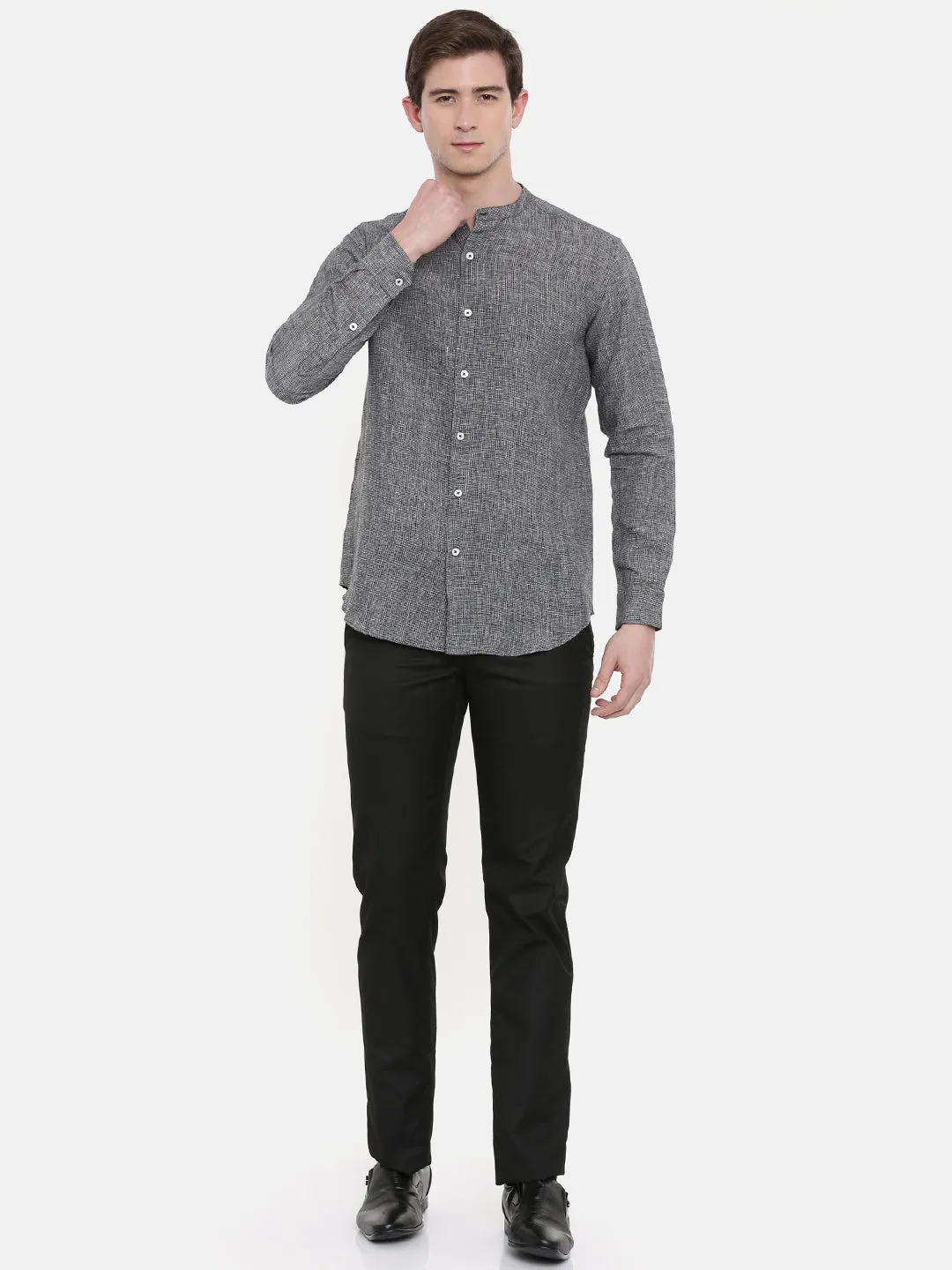 Classic Black Grey Linen Shirt - MM0733