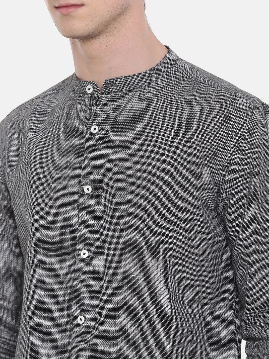 Classic Black Grey Linen Shirt - MM0733