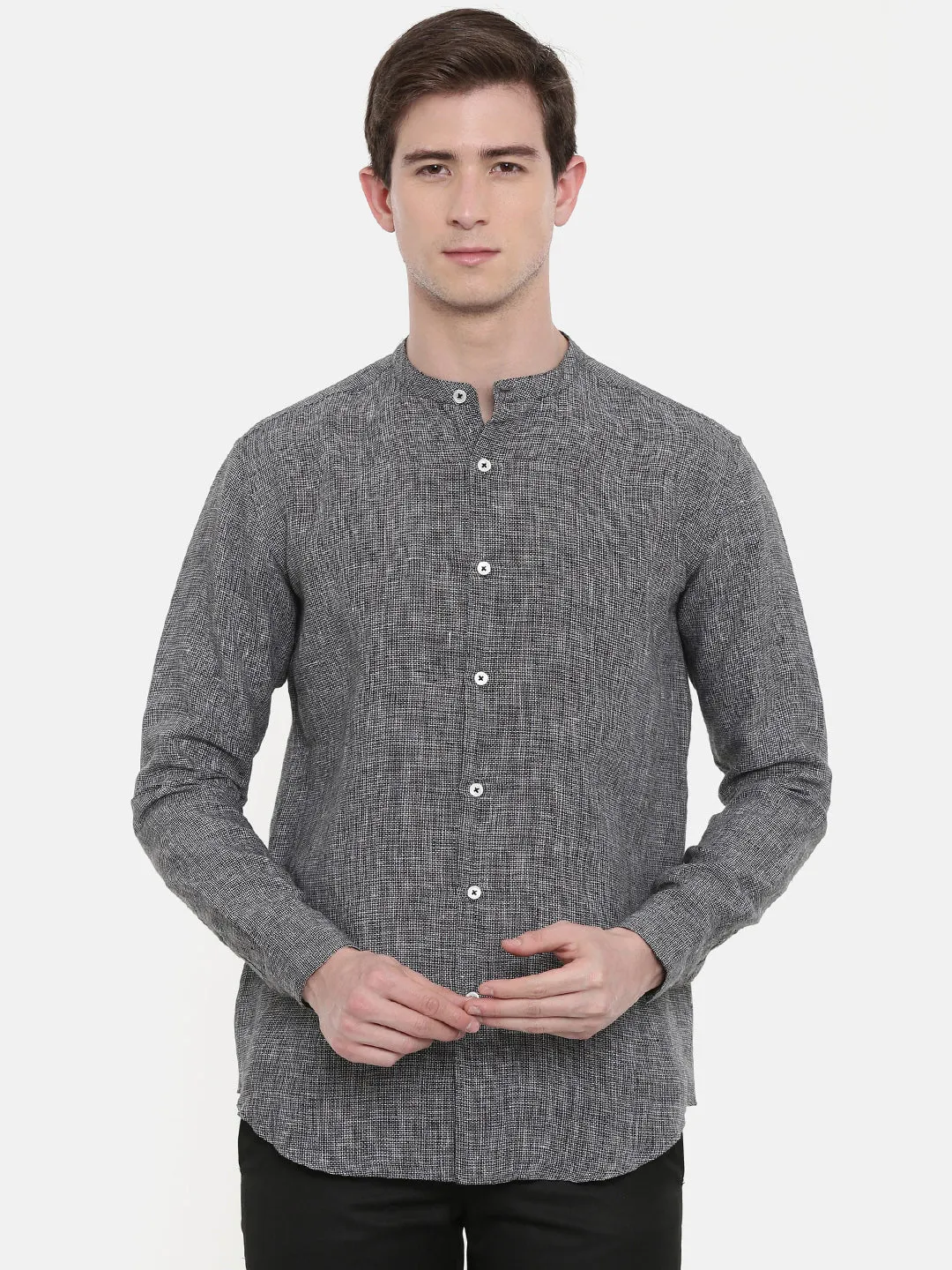 Classic Black Grey Linen Shirt - MM0733