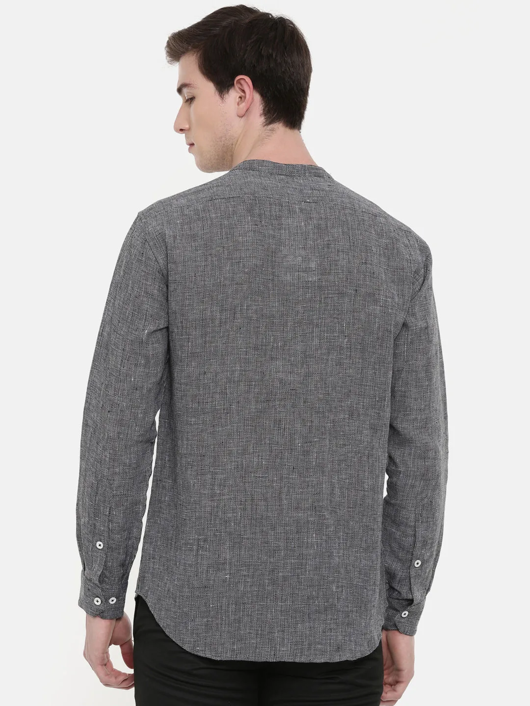 Classic Black Grey Linen Shirt - MM0733