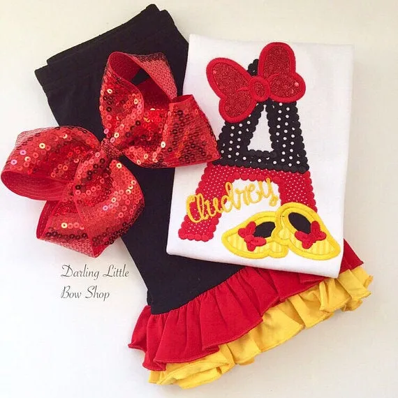 Classic Minnie red, yellow, black ruffle shorties