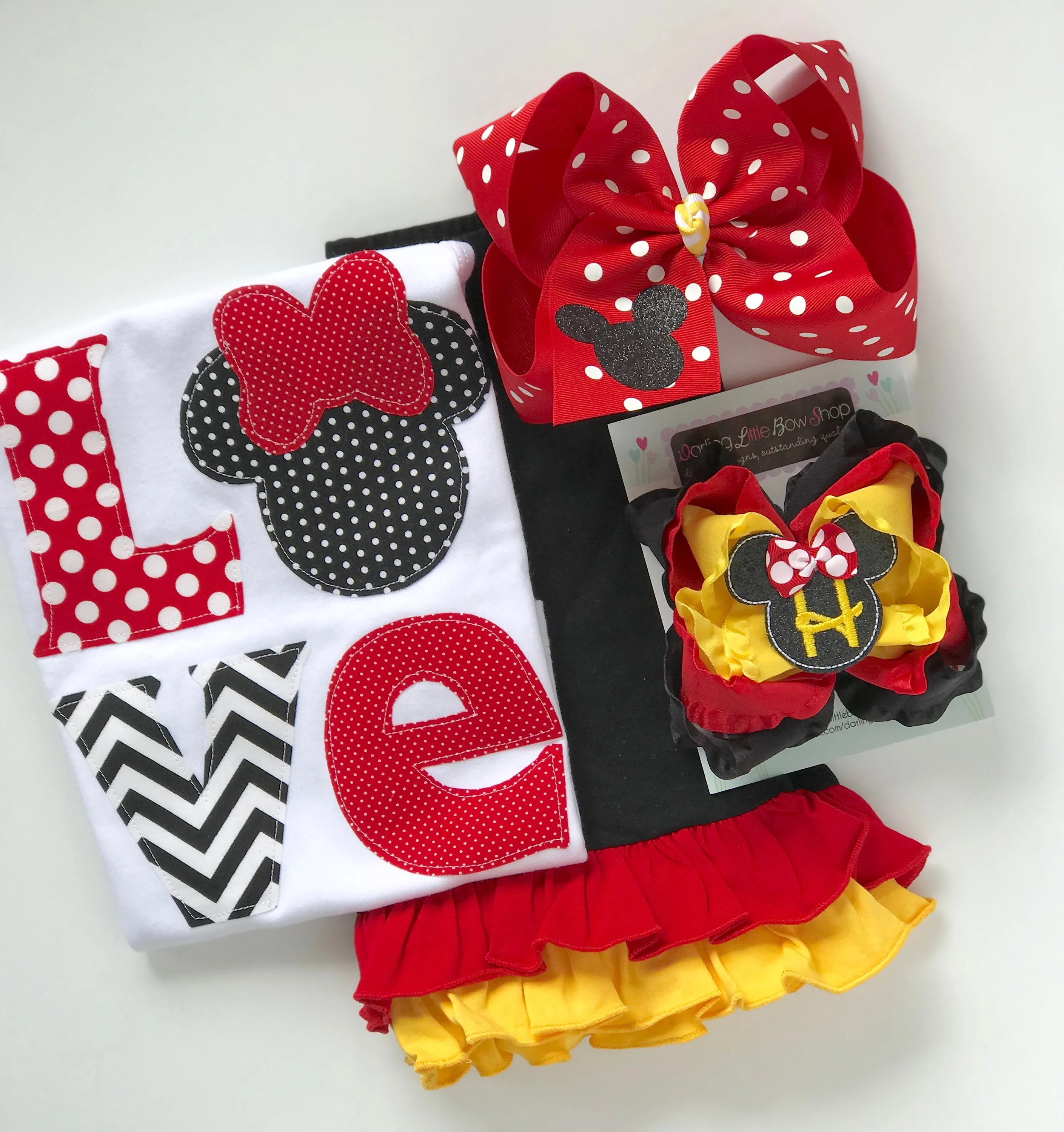 Classic Minnie red, yellow, black ruffle shorties