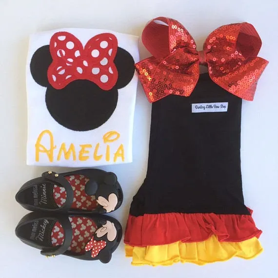 Classic Minnie red, yellow, black ruffle shorties