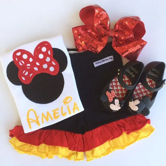 Classic Minnie red, yellow, black ruffle shorties