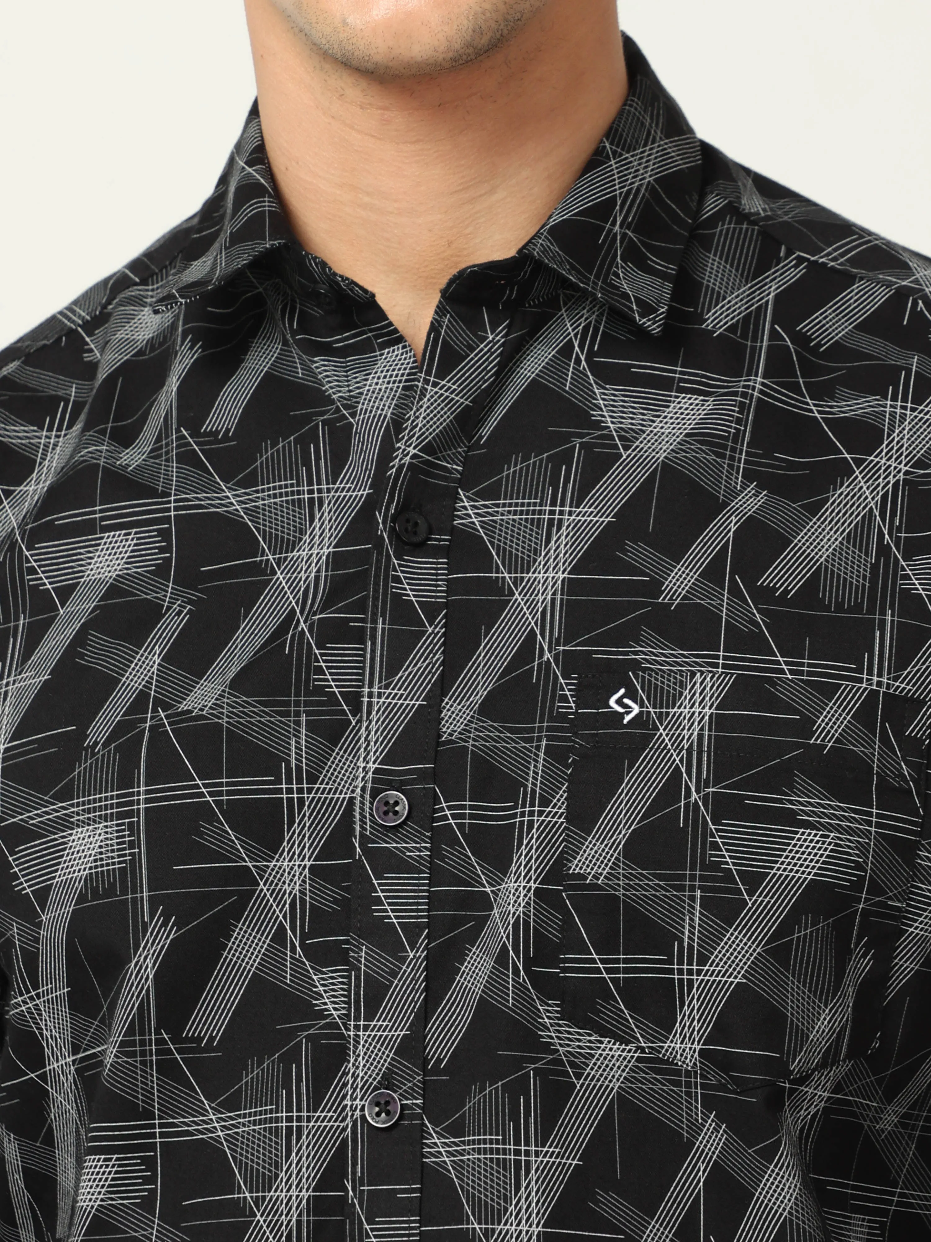 Classic Polo Men's Cotton Full Sleeve Printed Slim Fit Polo Neck Black Color Woven Shirt | So1-10 B