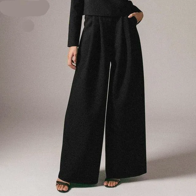 Classic Wide Pants Pleated Loose Women’s Tops Trousers