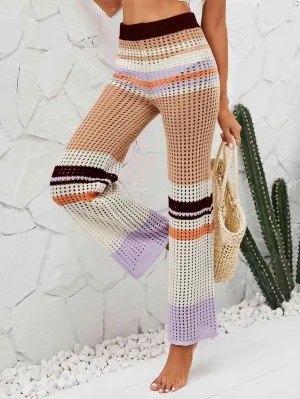 Color Block Openwork Knit Pants for Stylish Comfort