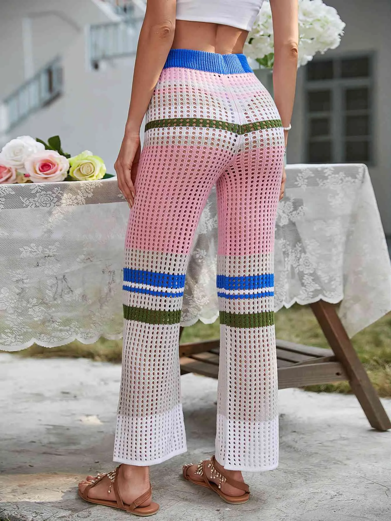 Color Block Openwork Knit Pants for Stylish Comfort