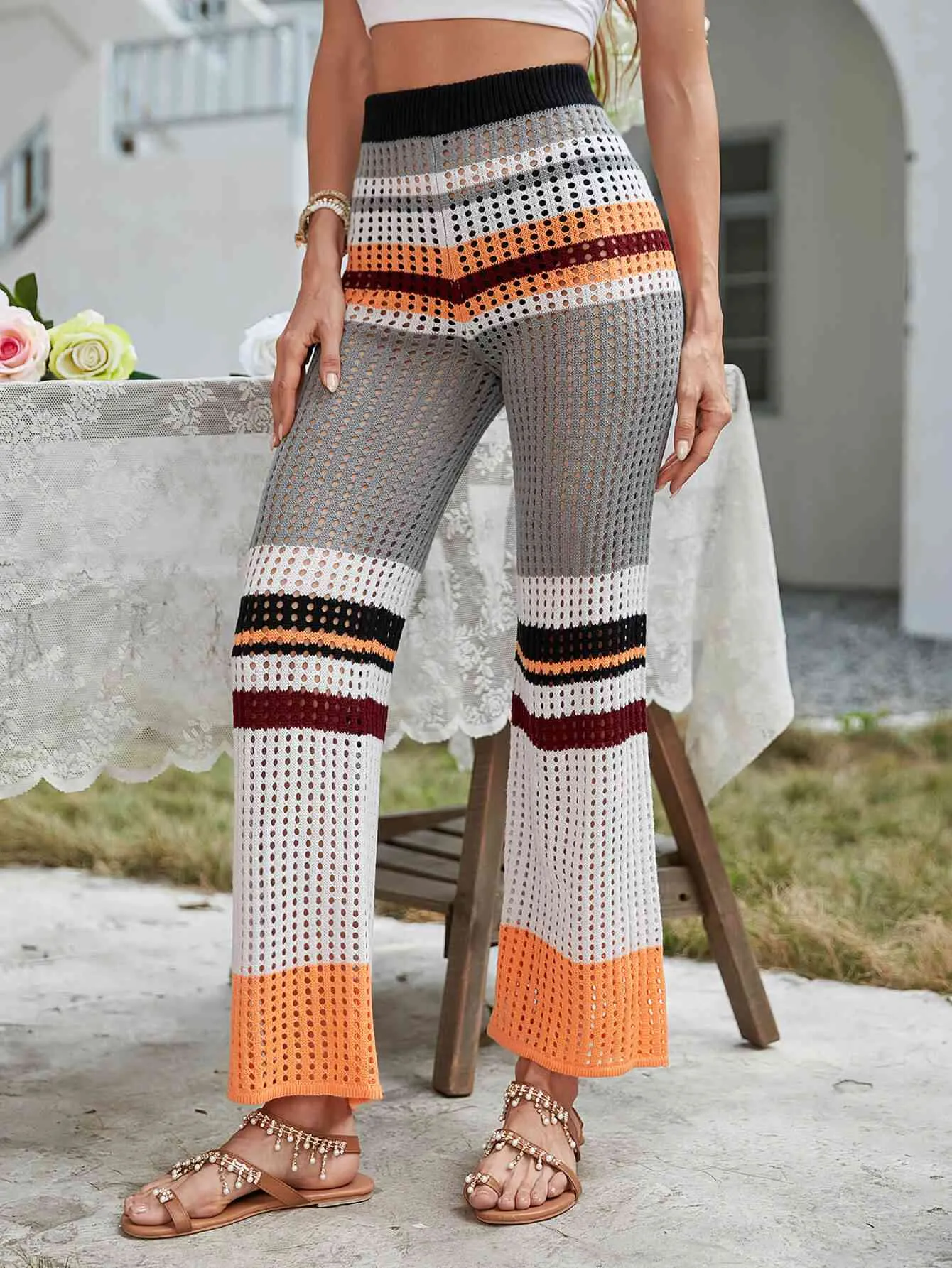 Color Block Openwork Knit Pants for Stylish Comfort