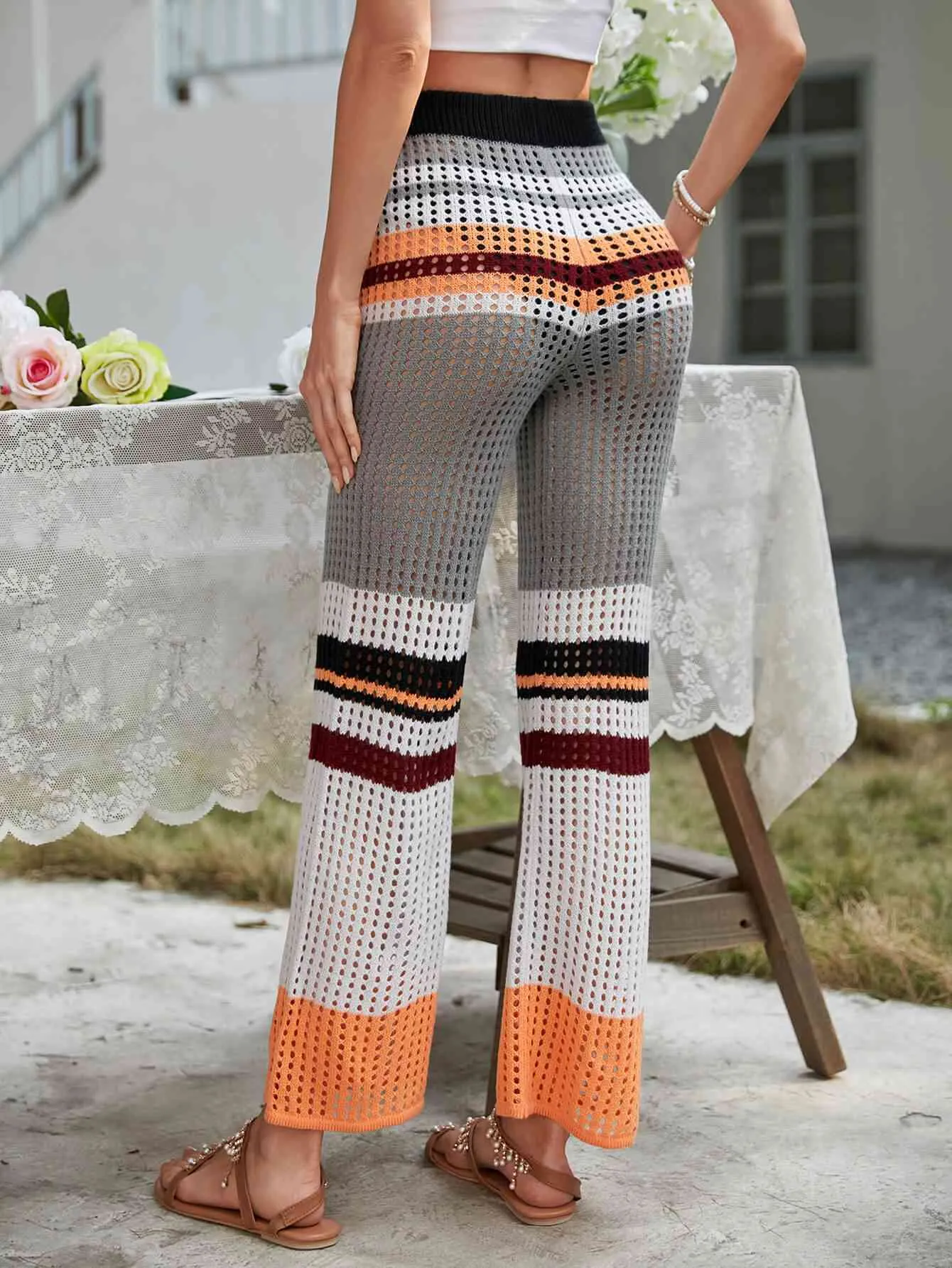 Color Block Openwork Knit Pants for Stylish Comfort