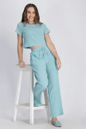 Crinkle Crepe Crop Top Pants (Green)