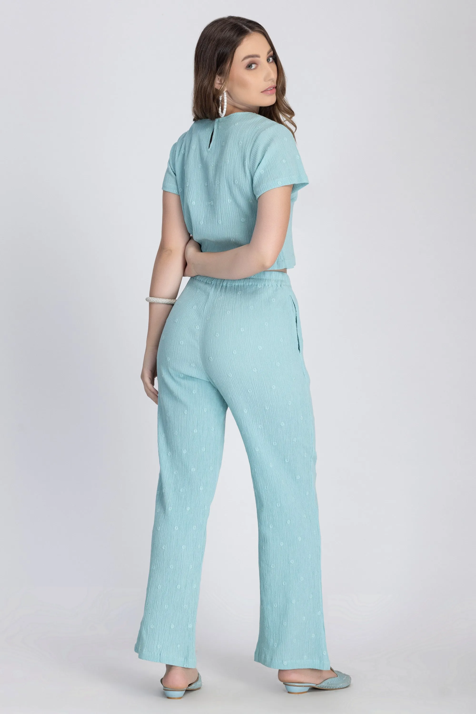 Crinkle Crepe Crop Top Pants (Green)
