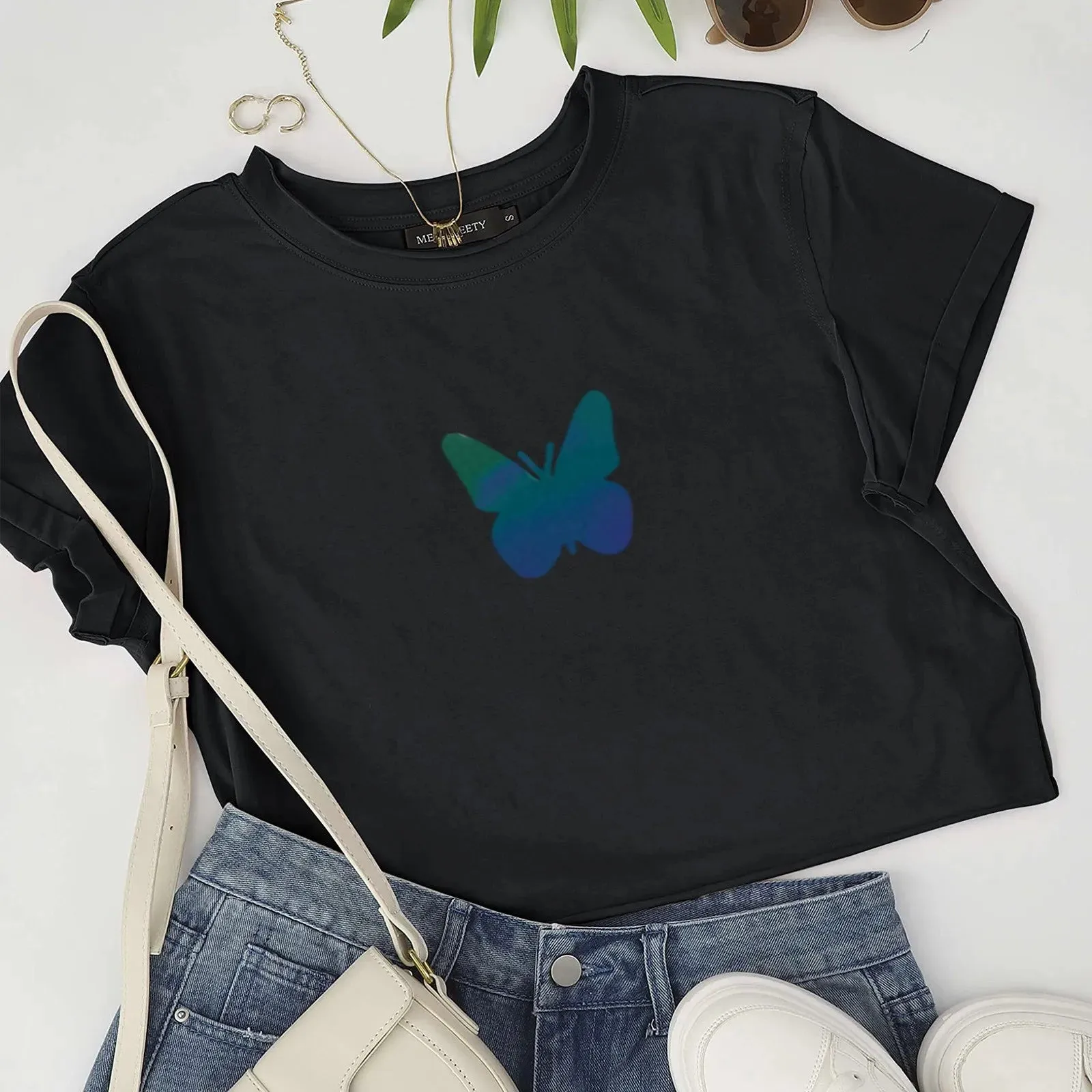 Crop Top Reflective Butterfly